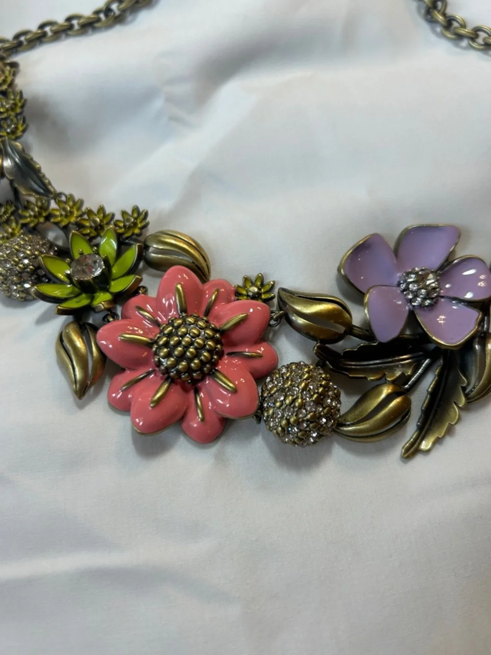Floral Statement Necklace in Pink & Lavender - Designer Style Women’s Jewelry - Picture 2 of 3